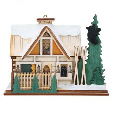 NEW - Ginger Cottages Wooden Ornament - Santa's Ski Lodge